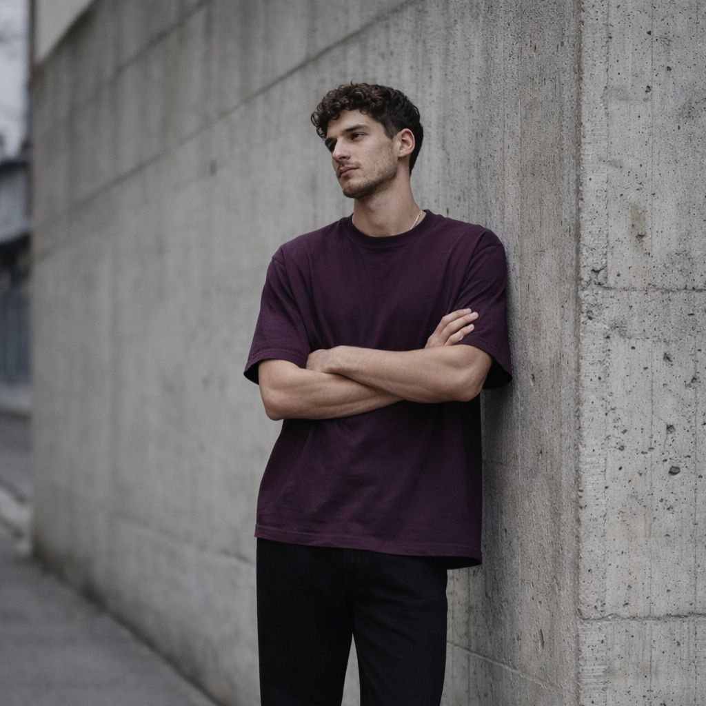 T-SHIRT Oversize Homme - Bordeaux violacé