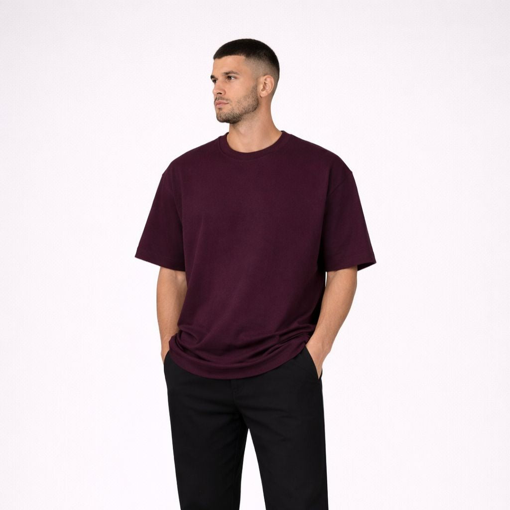 T-SHIRT Oversize Homme - Bordeaux violacé